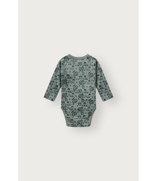 Hust and Claire Wickelbody Waldtiere langarm - Merinowolle - slate green