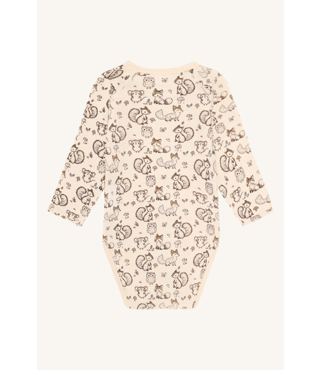 Hust and Claire Wickelbody Waldtiere langarm - Merinowolle - off white