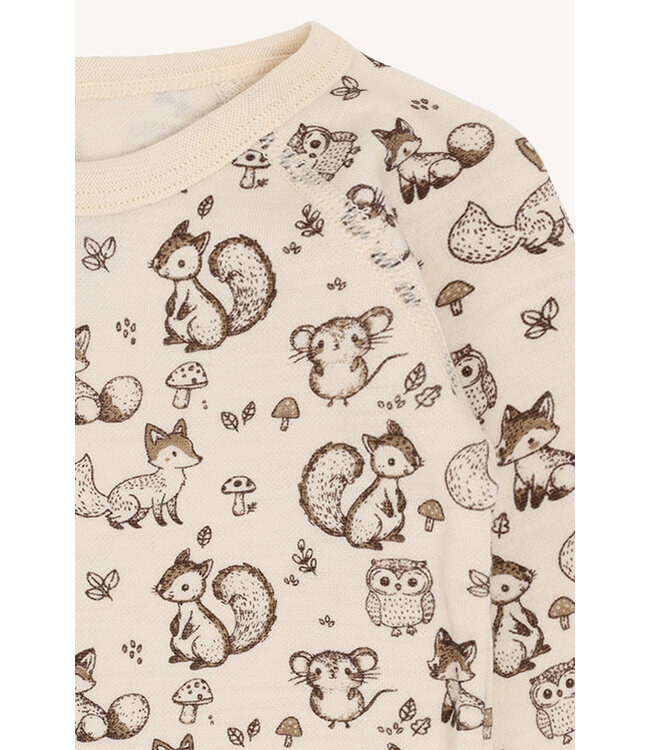 Hust and Claire Wickelbody Waldtiere langarm - Merinowolle - off white