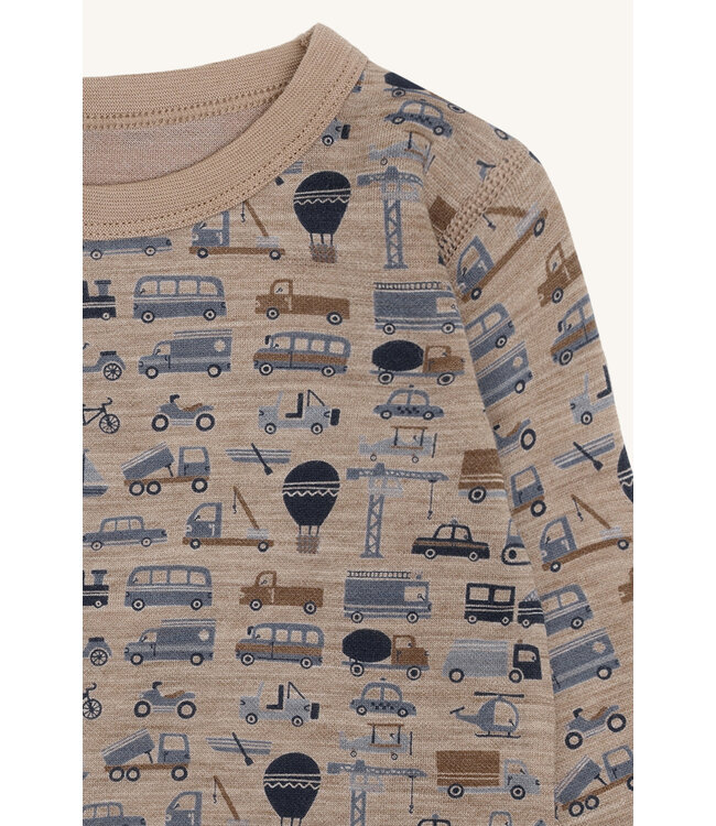 Hust and Claire Abba Shirt langarm Fahrzeuge - Wolle/Bambusviskose - biscuit