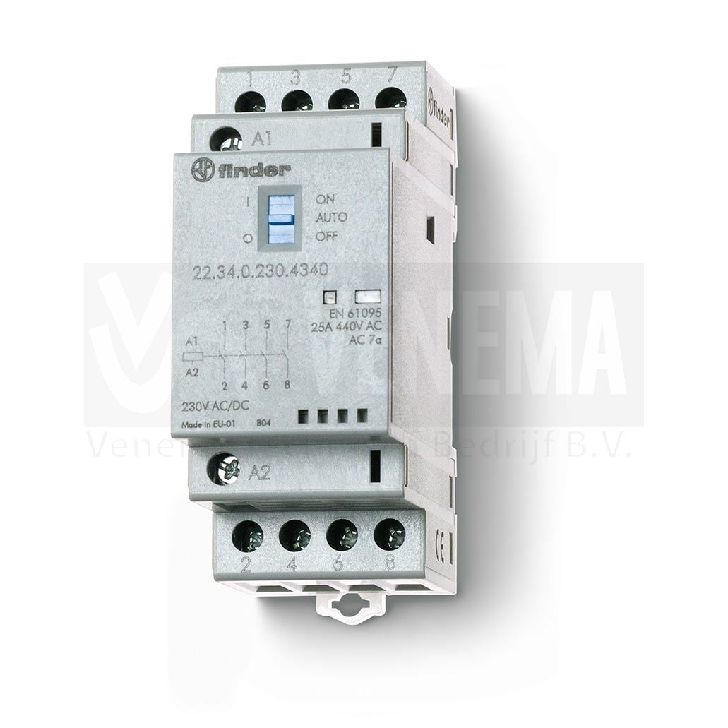 Finder 25A Magneetschakelaar AgSnO2 - 2 maak- + 2 verbreekcontacten, foto 2 van 6