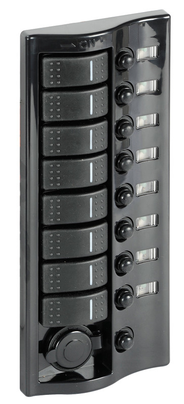 Osculati Marina Schakelpaneel met 8 schakelaars & 12V stopcontact