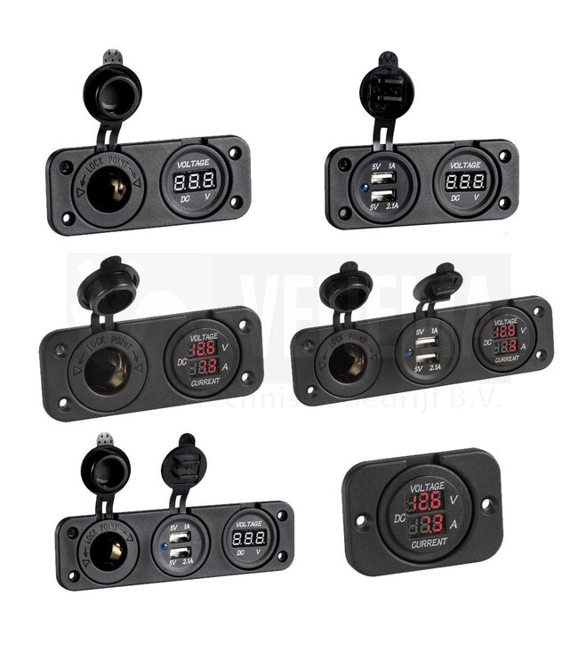 8/32V digitale voltmeter + DC-plug - inbouwmontage