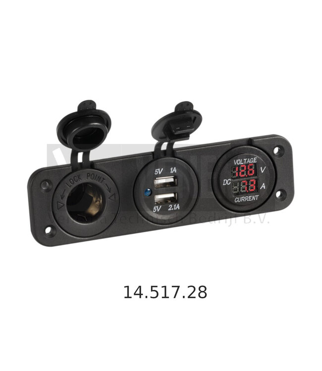 Voltmeter /digitale ampèremeter met DC-plug en Dual USB-poort (2.1+1.0A)