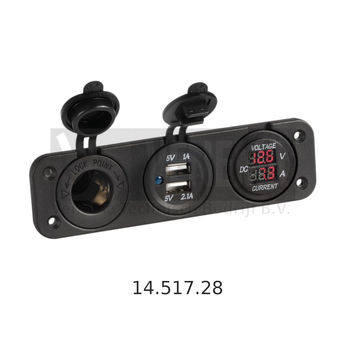 Osculati Voltmeter /digitale ampèremeter met DC-plug en Dual USB-poort (2.1+1.0A)