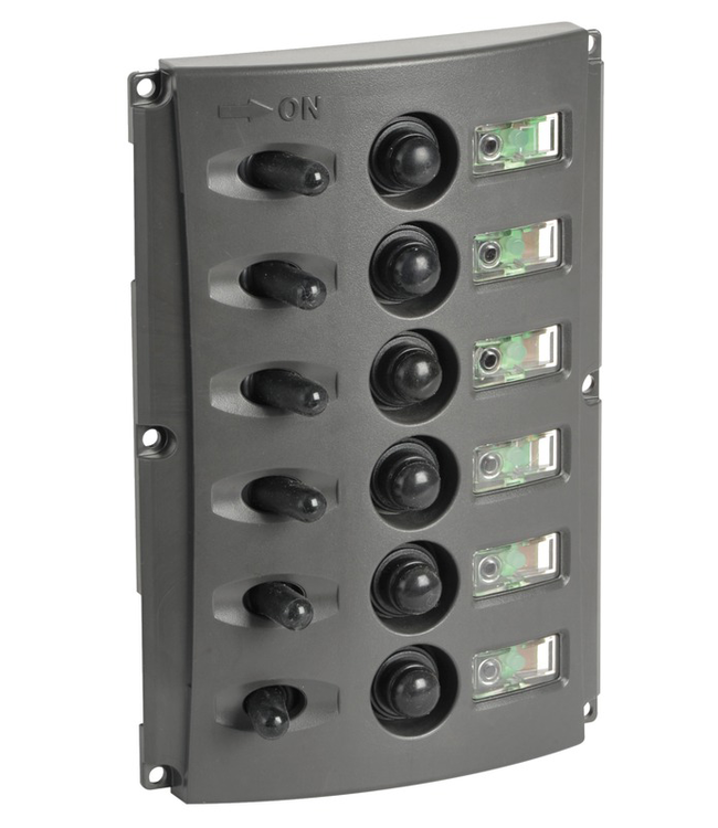 Elektrische schakelpaneel met 6 automatische zekeringen