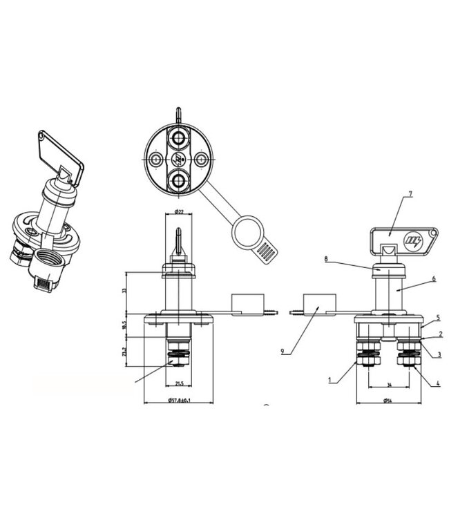 Hoofdstroom schakelaar 2 polig 100A