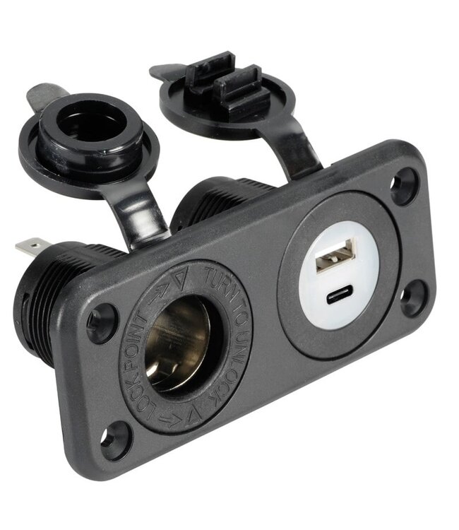Aanstekeraansluiting + USB-A + USB-C zwart
