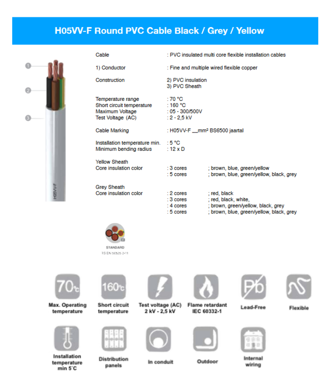 Ronde PVC kabel H05VV-F GEEL 3 x 6 mm²