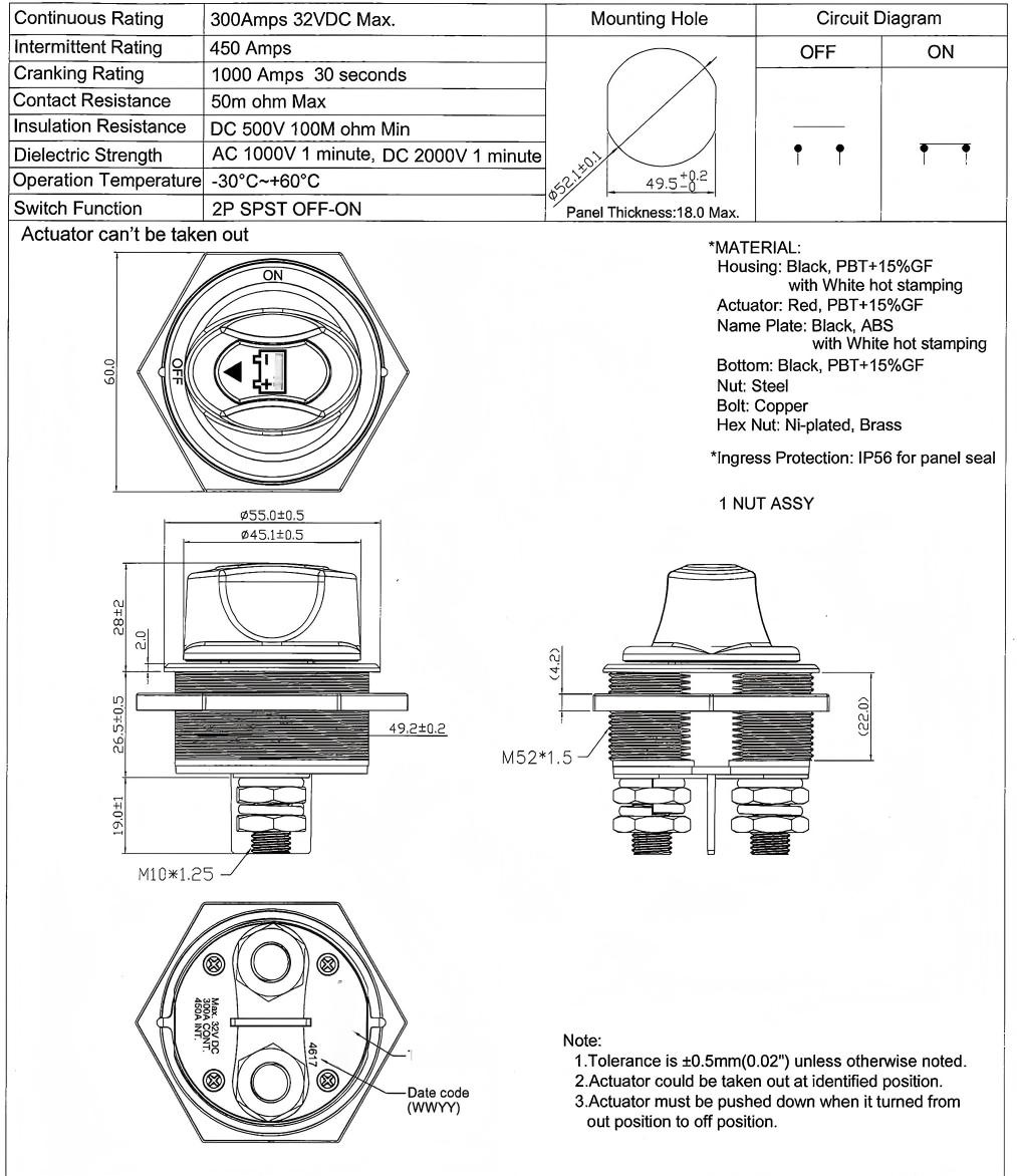 VTB VTB Compacte inbouw batterijschakelaar 300A 32VDC, foto 4 van 4