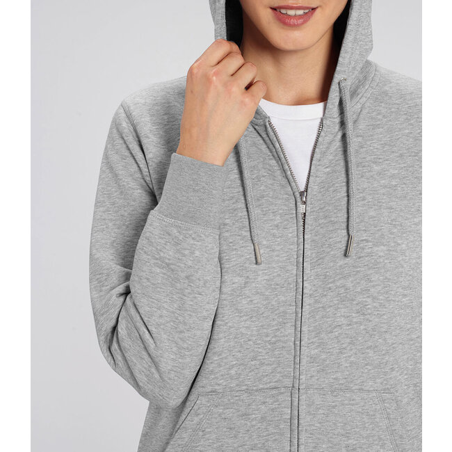Premium Hoodie Met Rits Unisex Gemeleerd Grijs