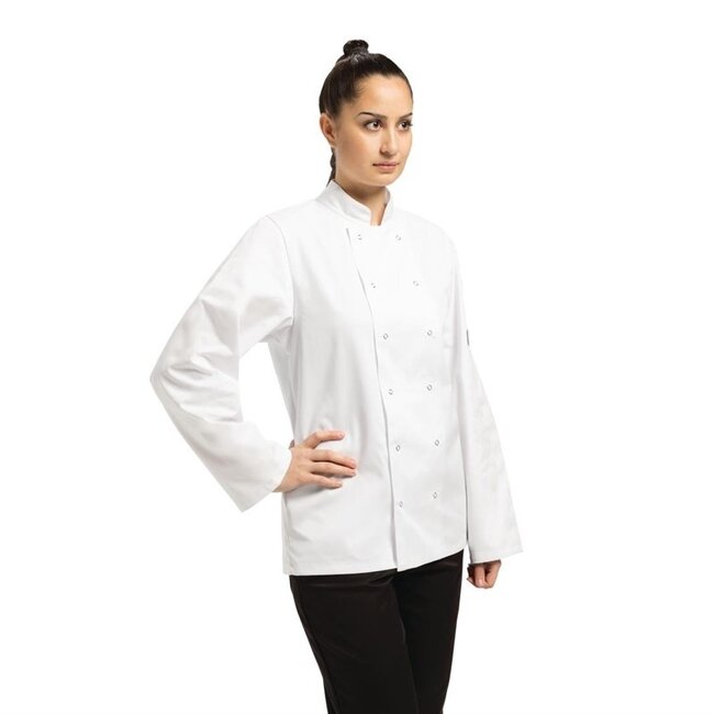 Basic koksbuis lange mouw met drukknop unisex wit
