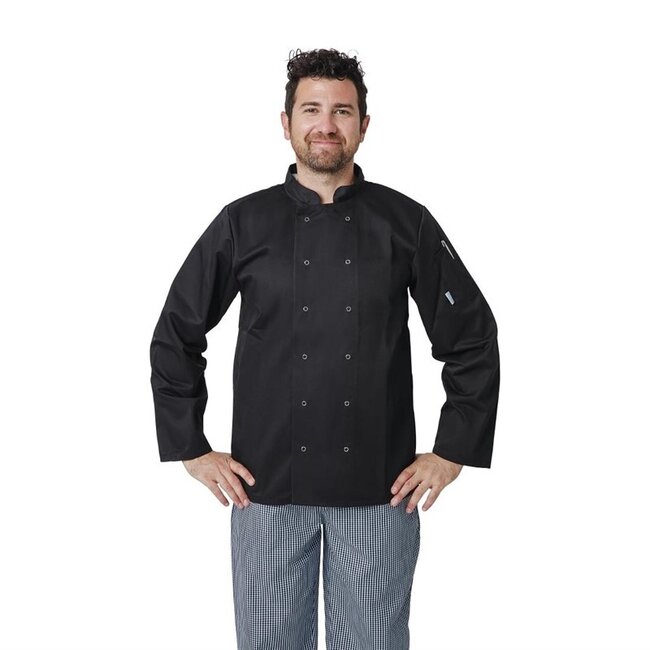 Basic koksbuis lange mouw met drukknop unisex zwart