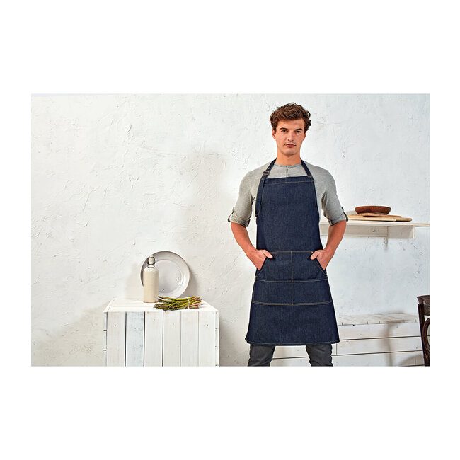 Basic horeca schort met zakken denim unisex indigo