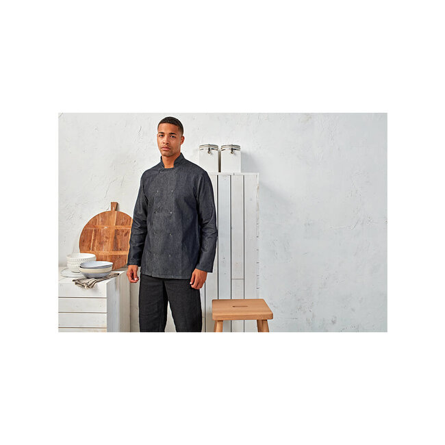 Basic horeca koksbuis met lange mouwen zwart denim unisex