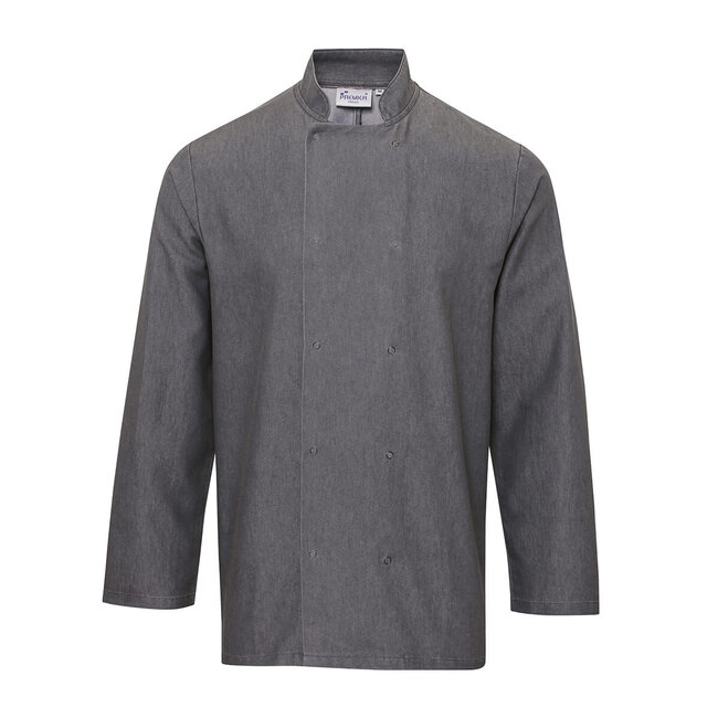 Basic horeca koksbuis met lange mouwen grijs denim unisex