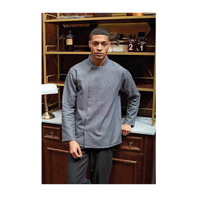 Basic horeca koksbuis met lange mouwen grijs denim unisex