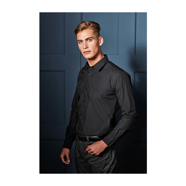 Basic poplin overhemd lange mouw heren zwart