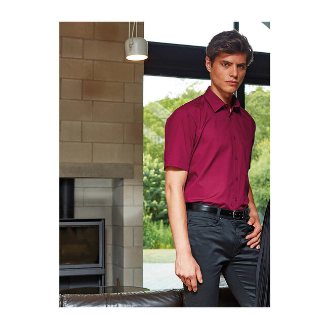 Basic poplin overhemd korte mouw heren zwart