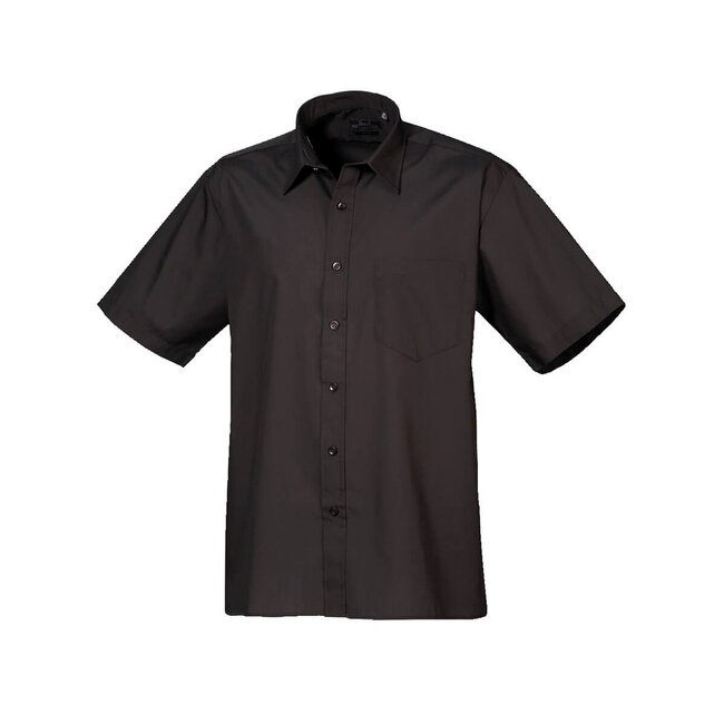 Basic poplin overhemd korte mouw heren zwart