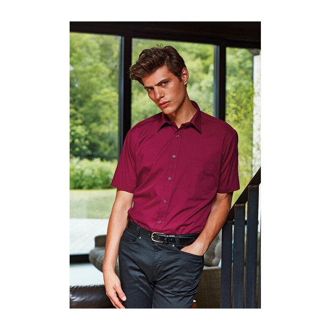 Basic poplin overhemd korte mouw heren wit