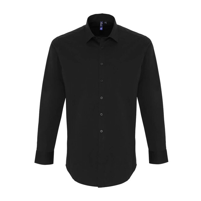 Basic poplin stretch overhemd lange mouw heren zwart