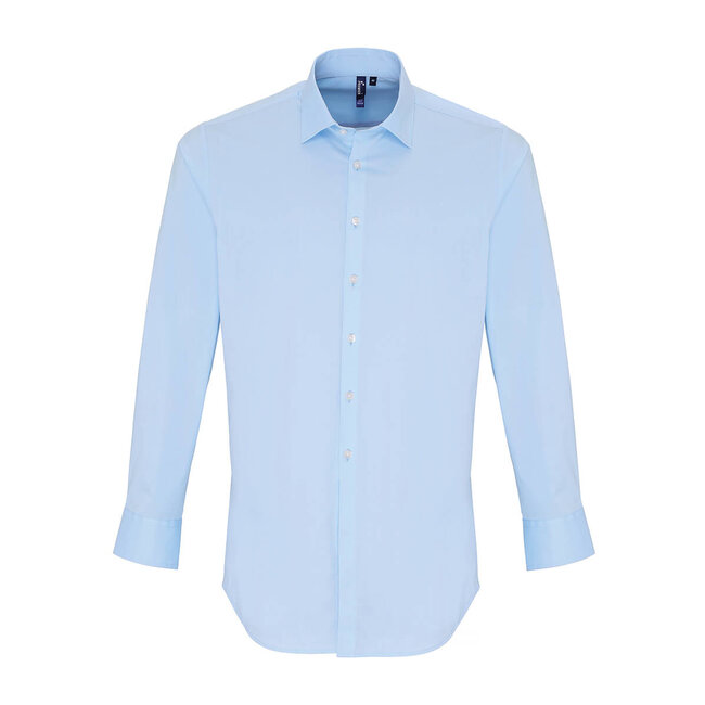 Basic poplin stretch overhemd lange mouw heren babyblauw