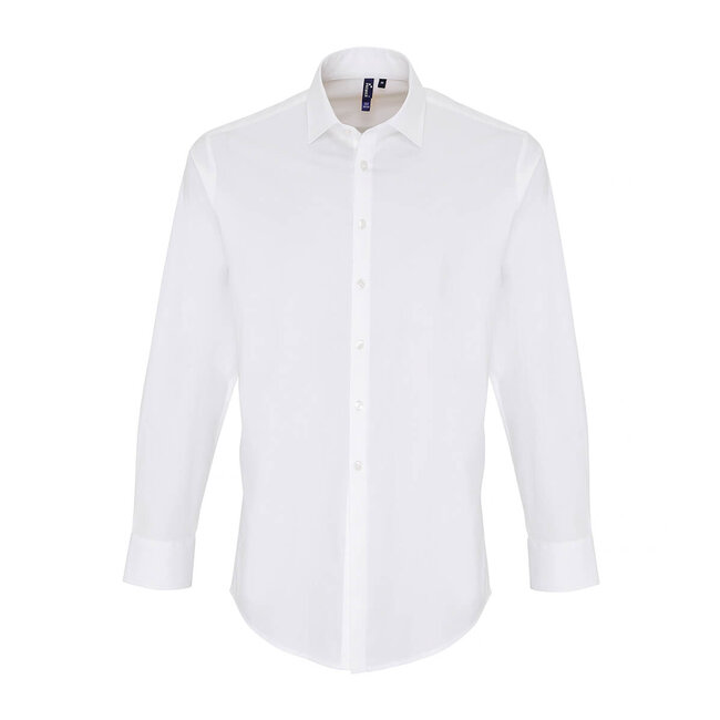 Basic poplin stretch overhemd lange mouw heren wit