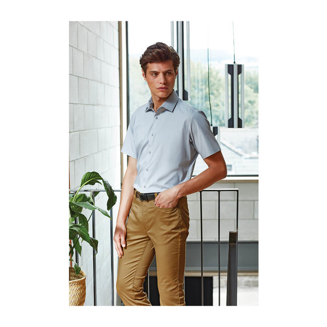 Basic poplin stretch overhemd korte mouw heren wit