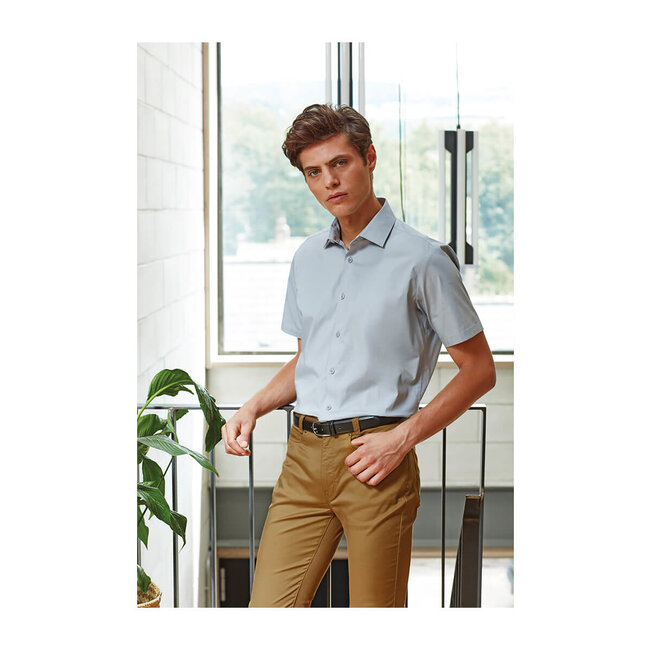 Basic poplin stretch overhemd korte mouw heren wit