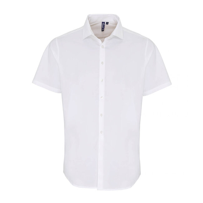 Basic poplin stretch overhemd korte mouw heren wit