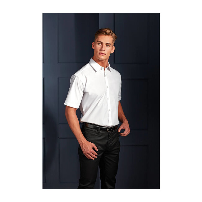 Basic poplin overhemd korte mouw heren wit