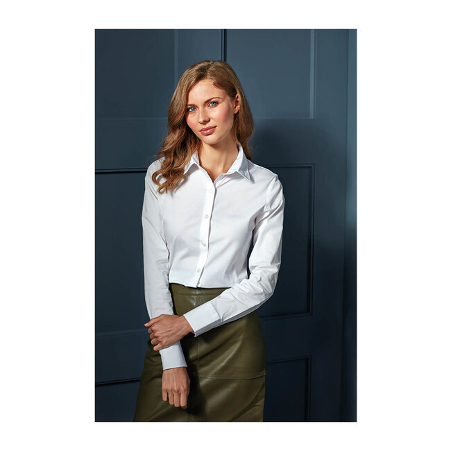 Basic poplin stretch blouse lange mouw dames zwart