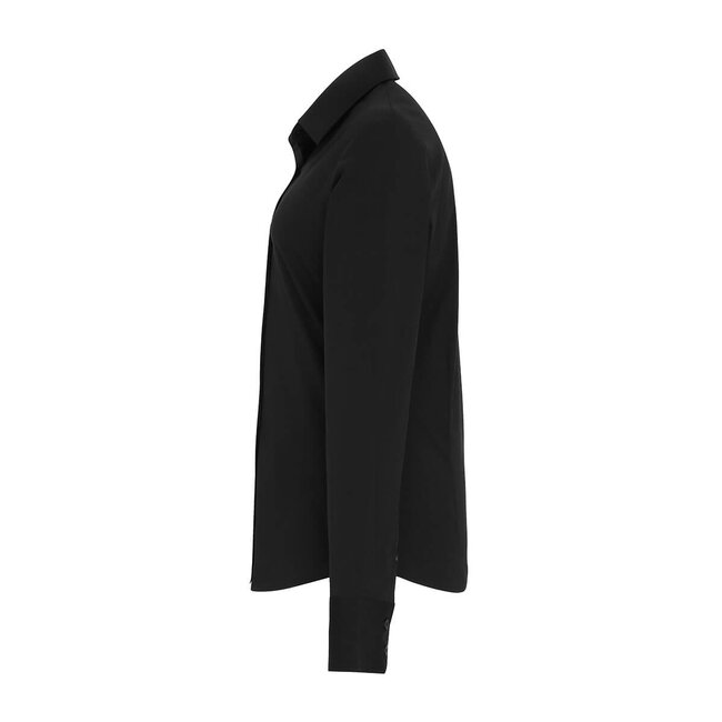 Basic poplin stretch blouse lange mouw dames zwart