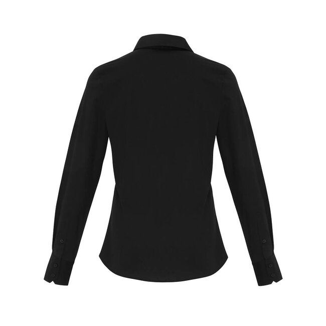 Basic poplin stretch blouse lange mouw dames zwart