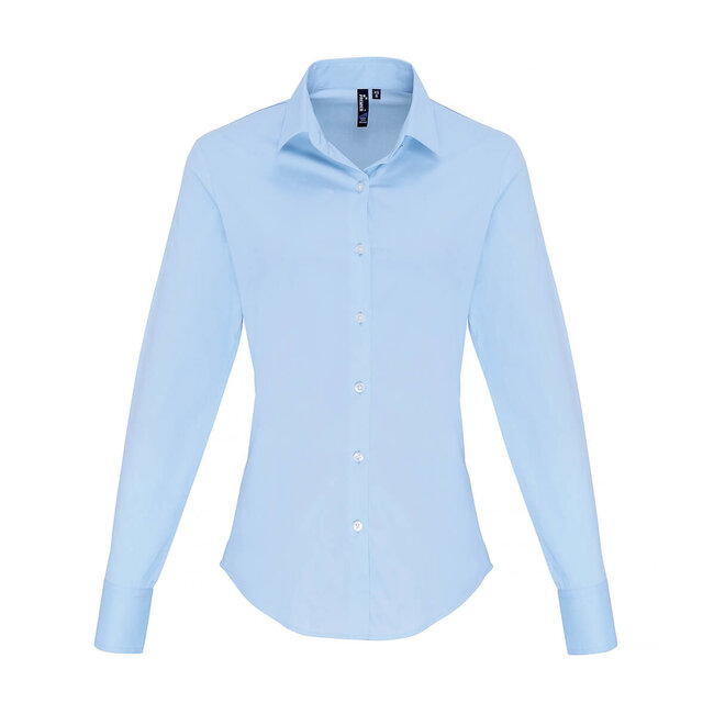 Premier Basic poplin stretch blouse lange mouw dames babyblauw