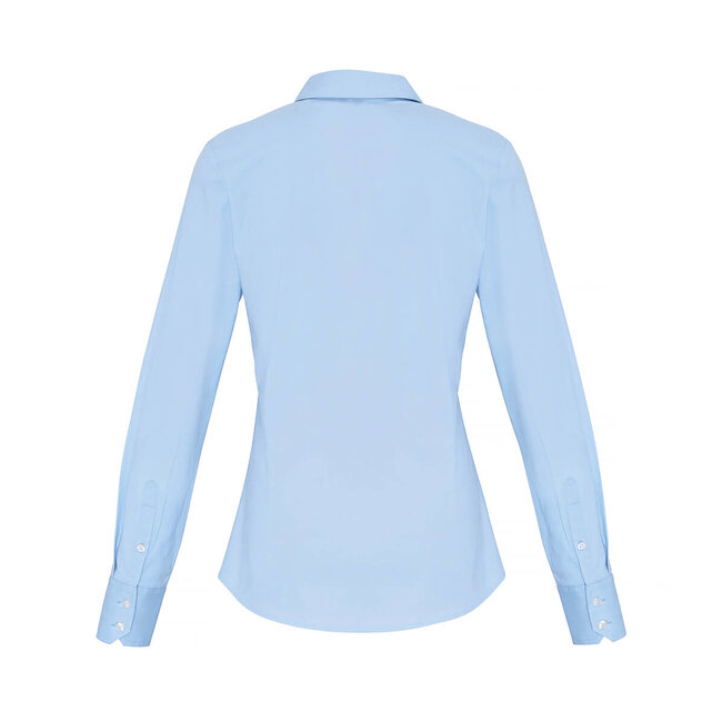 Basic poplin stretch blouse lange mouw dames babyblauw