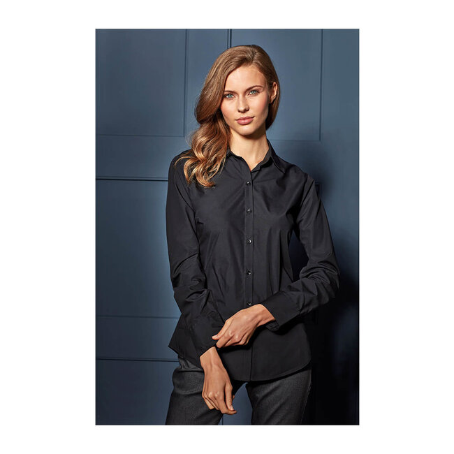 Basic poplin blouse lange mouw dames zwart