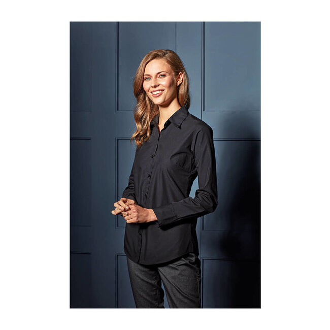 Basic poplin blouse lange mouw dames babyblauw