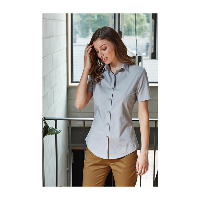 Basic poplin stretch blouse korte mouw dames zwart