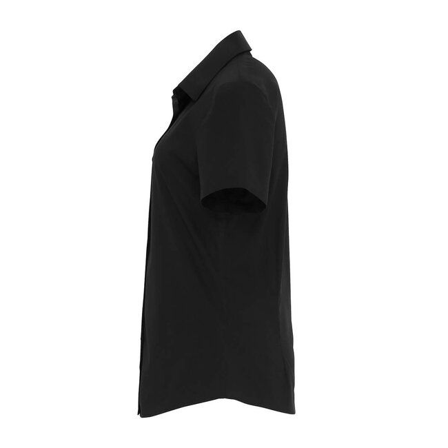 Basic poplin stretch blouse korte mouw dames zwart