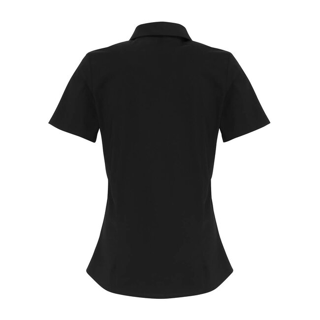 Basic poplin stretch blouse korte mouw dames zwart