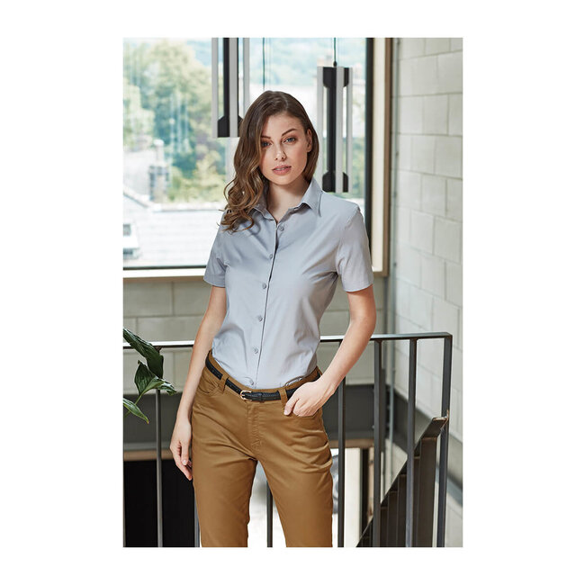 Basic poplin stretch blouse korte mouw dames wit