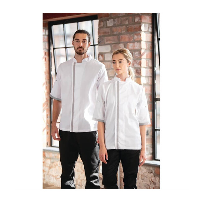 Basic koksbuis korte mouw slim-fit unisex wit