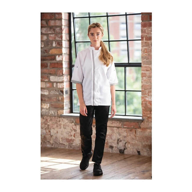 Basic koksbuis korte mouw slim-fit unisex wit