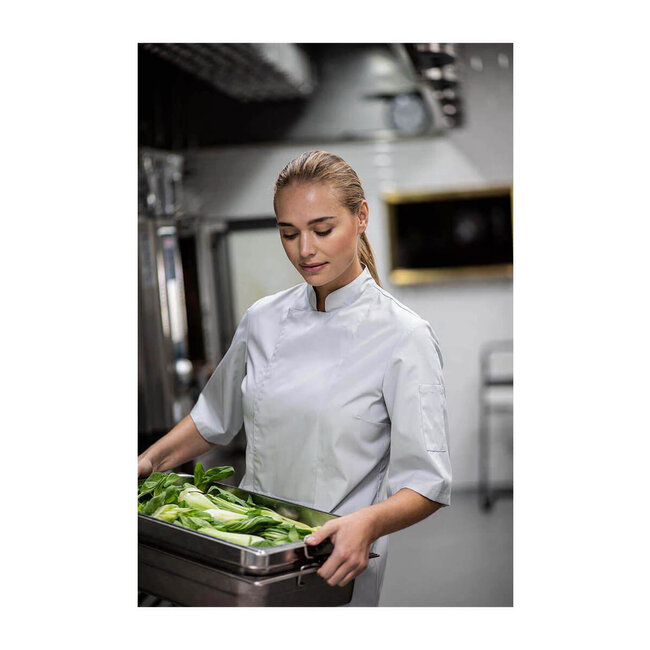 Basic koksbuis dames in recht model korte mouw wit