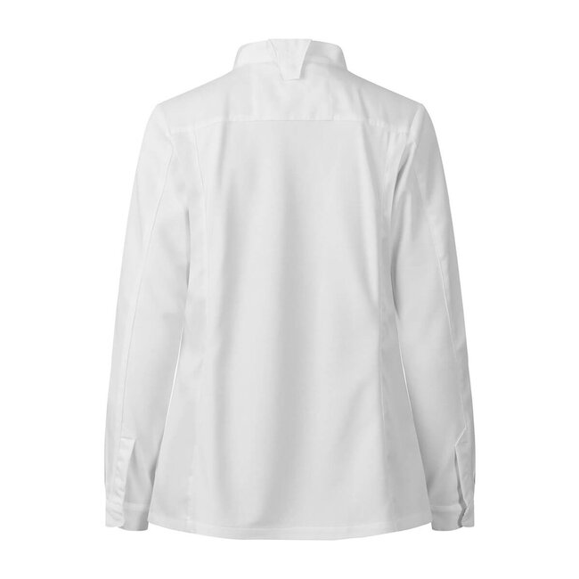 Premium koksbuis dames in slank model met drukknopen lange mouw wit