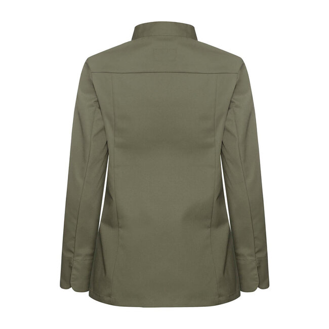 Basic koksbuis dames lange mouw getailleerd olijf groen