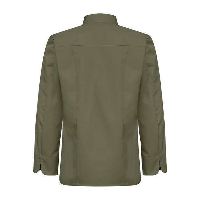 Basic kokshemd heren lange mouw getailleerd olijfgroen