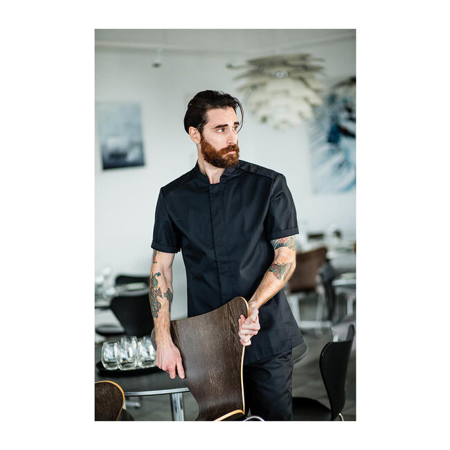 Basic kokshemd heren korte mouw getailleerd zwart